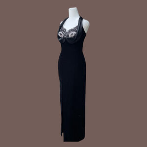 Jessica McClintock Maxi Dress | Lace Black Halter | Size 7/8 | Vintage